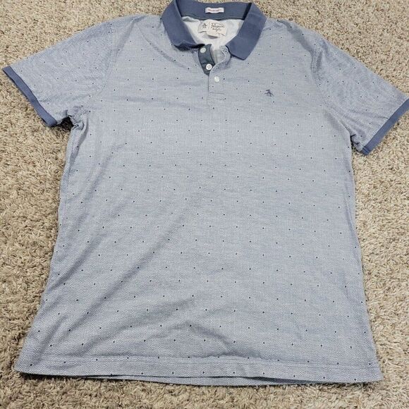 Penguin by Munsingwear Polo Shirt Mens XL Slim Blue Golf Preppy Polka Dot - Picture 2 of 8